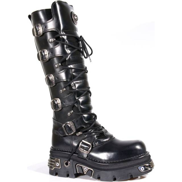 (46) New Rock 272-S1 Blck Leathr Gothic Knee High Boots