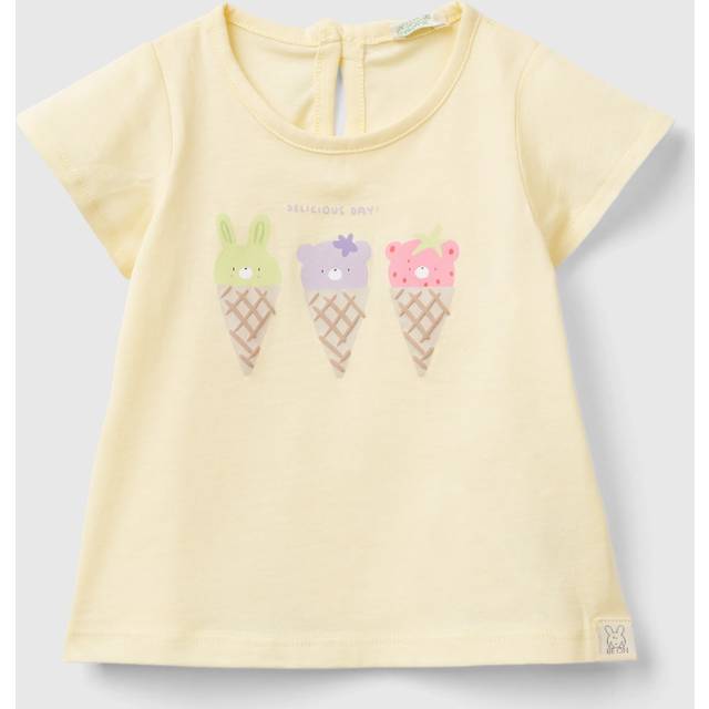 Benetton Girls Pale Yellow Kids Ice Cream-print Short-sleeve Cotton-jersey T-shirt 1-18 Months 3-6 - PALE YELLOW