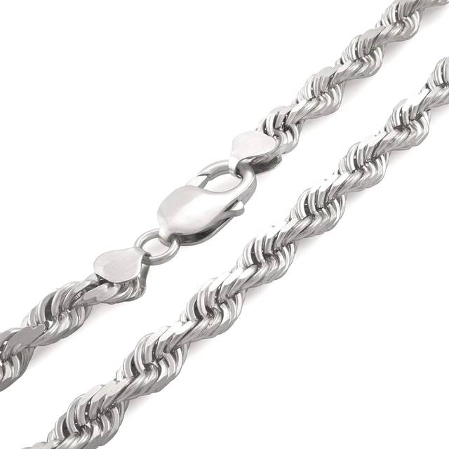 10k White Gold Mens 7mm Diamond Cut Rope Chain Necklace Italian Made 18- 30