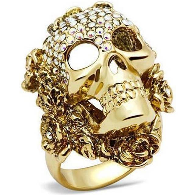 Gold White Metal Ring with Top Grade Crystal, Rainbow Effect Aurora Borealis - Size 11