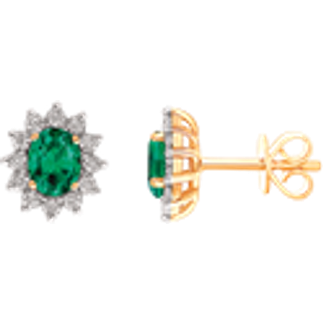 Støvring Design 14 Karat Guld Stiftörhängen Med Diamanter 0,30 Carat W/si Og Smaragd 70257003
