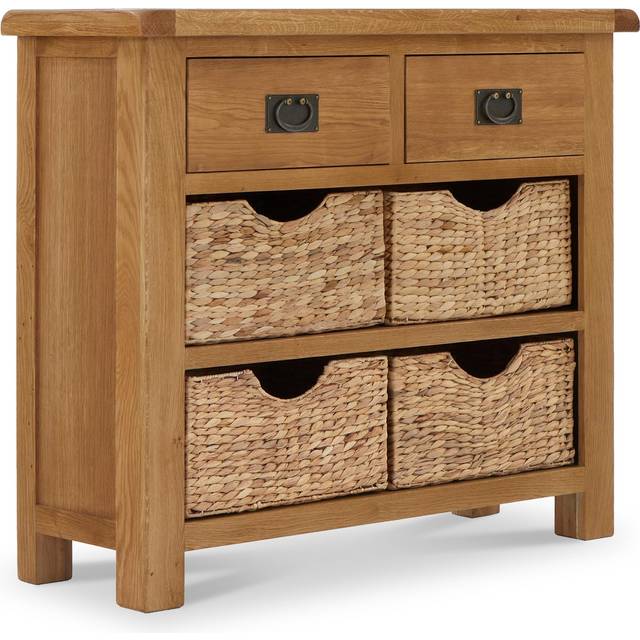 Zelah Oak Small Sideboard Cabinet With Baskets Fully Assembled - By Roseland Furniture - One Size