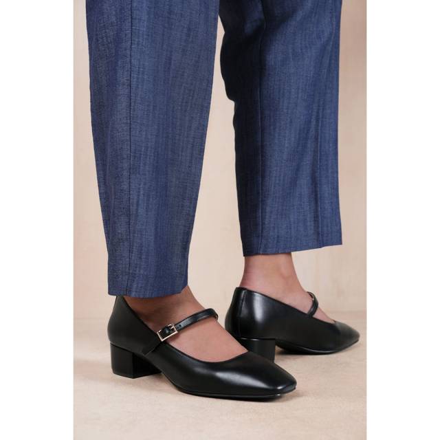 Where's That From Oslo Black Pu Square Toe Block Heels - uk3