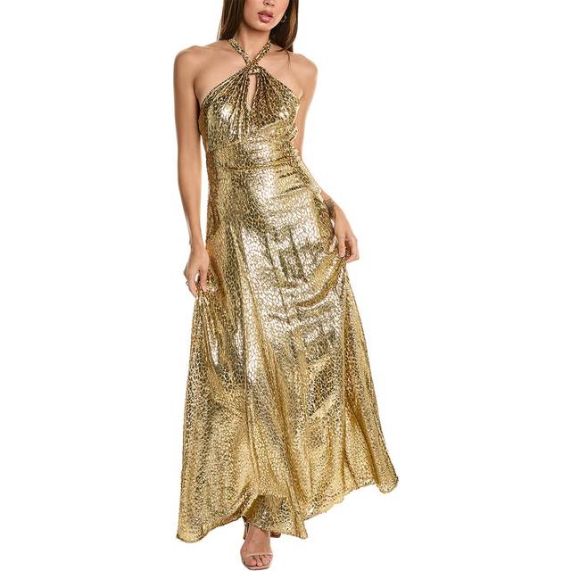 Michael Kors Collection Cheetah Fil Coupe Silk-Blend Halter Maxi Dress