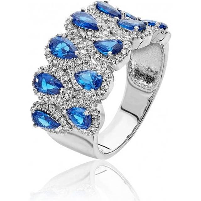 Silver & Co Multi Halo Pear Shape Blue White Cubic Zirconia Ring SRG0075SA / Size J