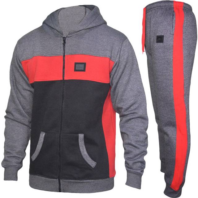 (9-10 Years, Charcoal & Red) Unisex Tracksuit Charcoal & Read HNL Top Bottom