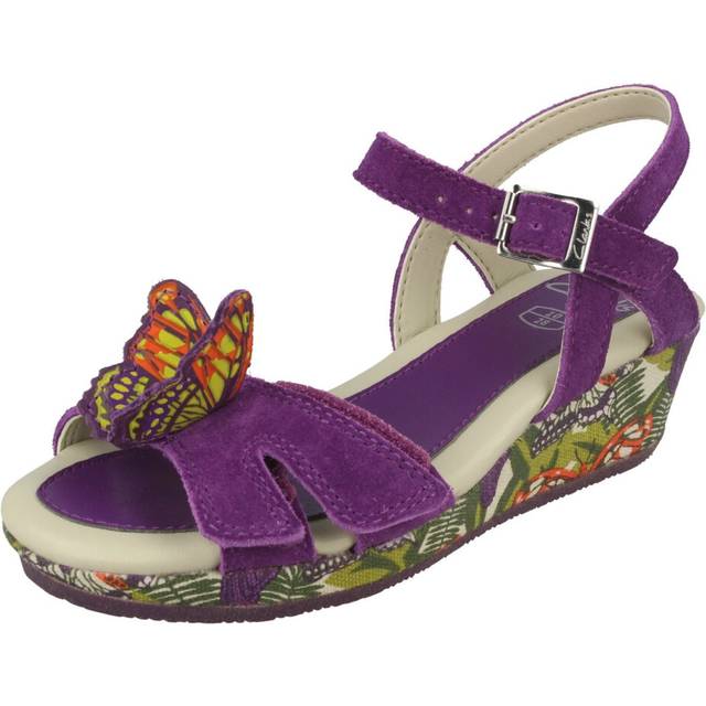 (UK 10 Child, Purple) Girls Clarks Butterfly Print Wedge Sandals Harpy Fly - F Fit
