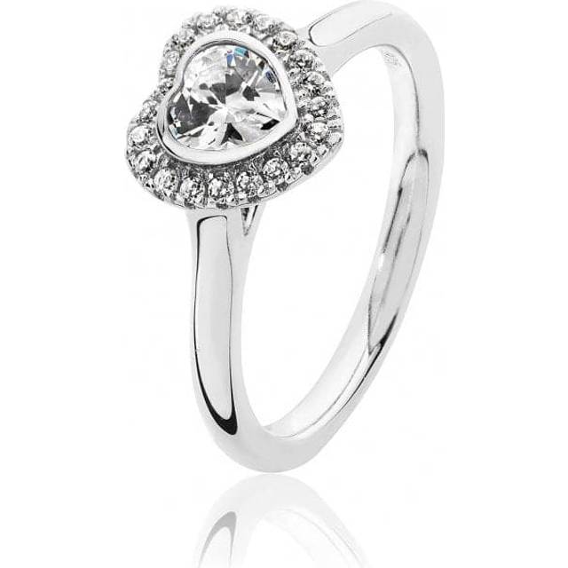 Silver & Co Small Bezel Set Heart Shape Halo Style Cubic Zirconia Ring SRG0017CZ / Size P