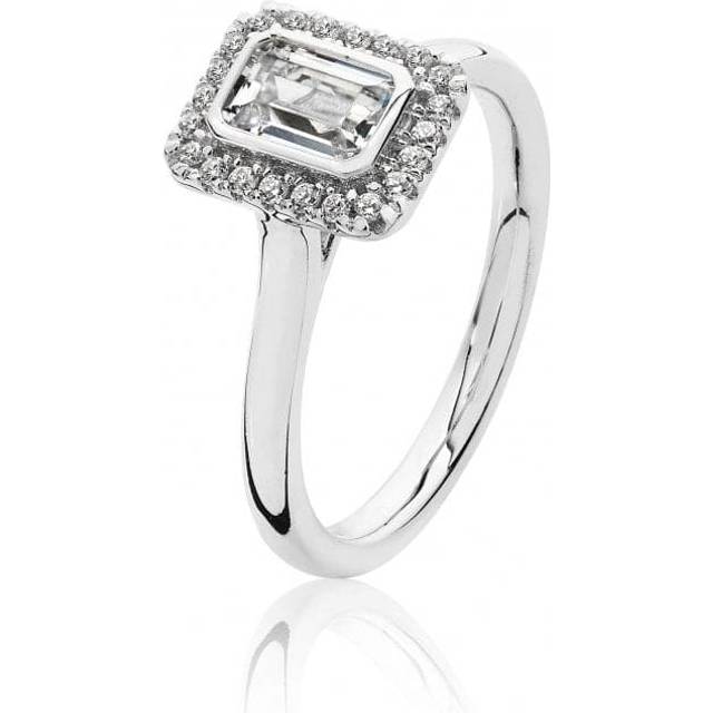 Silver & Co Small Bezel Set Cut Halo Style Cubic Zirconia Ring SRG0021CZ / Size N