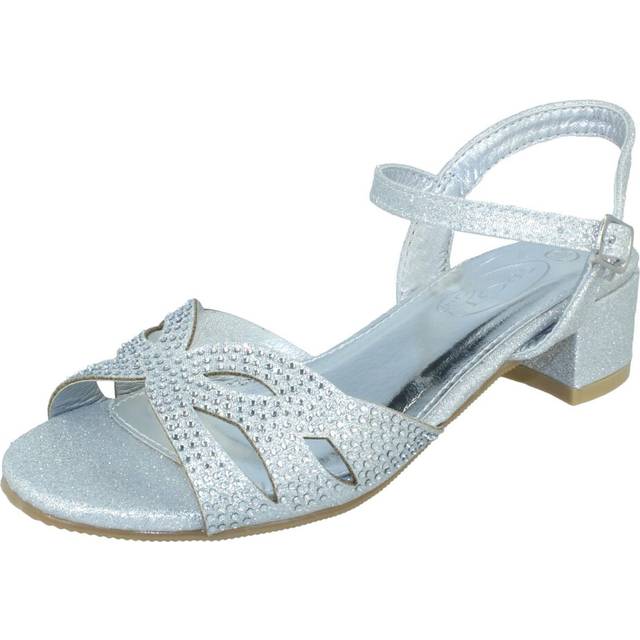(Silver, UK 13 Child) Girls Spot On Mid Heel Glitter Sandals H1111