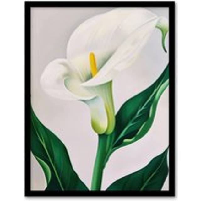 Classic White Lily Painting Modern Single Flower Framed Art Print - W12 inch x H16 inch