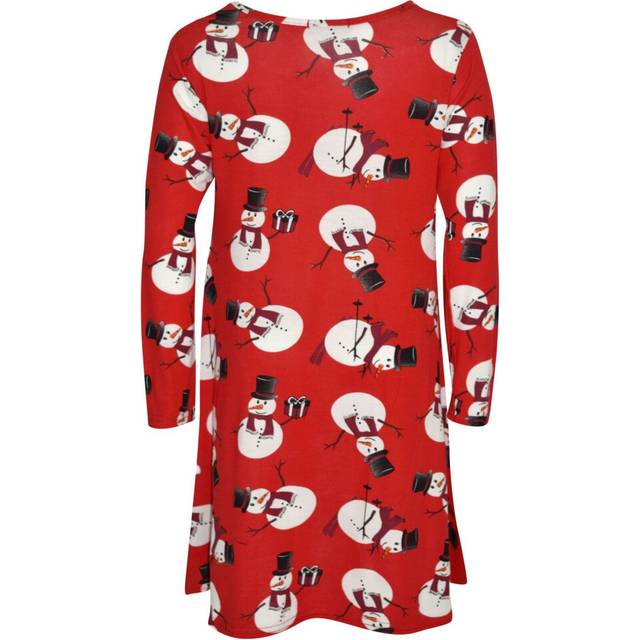 (5-6 Years) Girls Christmas Dress Kids Snowman Xmas Swing Dresses Top With Free Badge 3-13