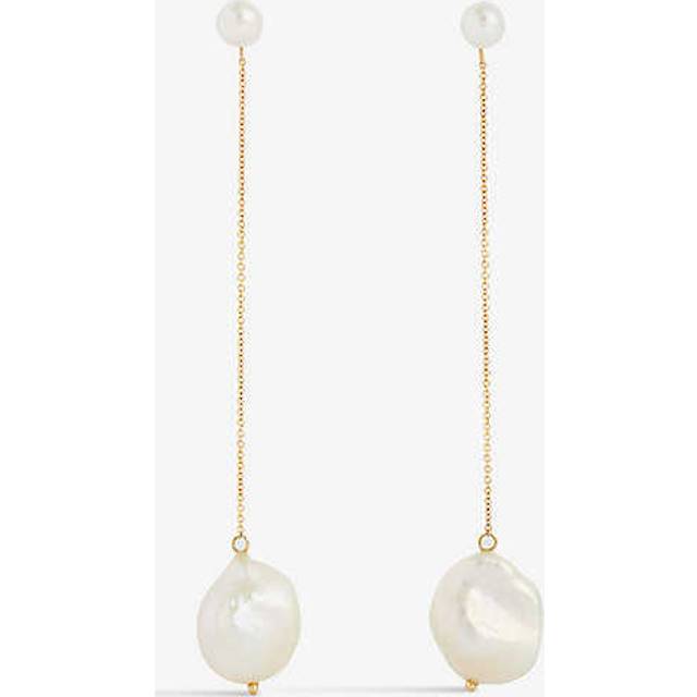 Mateo Womens 14k Yellow Gold Baroque 14ct Yellow-gold and Double-pearl Drop Earrings - 14K YELLOW GOLD