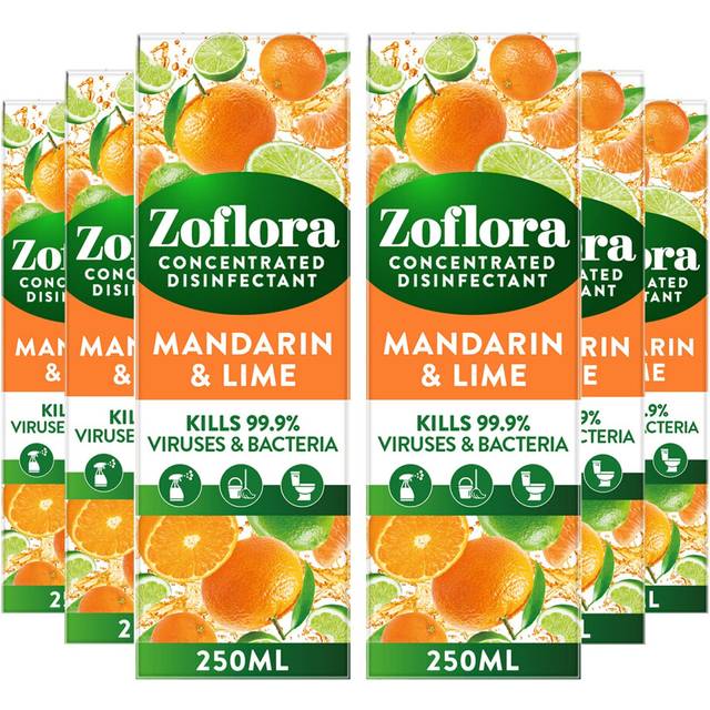 Mandarin & Lime 6pc x 250ml, Concentrated 3-in-1 Multipurpose Disinfectant Kills 99.9% of Bacteria & Viruses