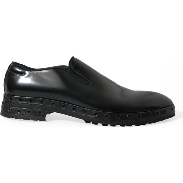 Dolce & Gabbana Black Leather Studded Loafers Dress Shoes - EU44/US11