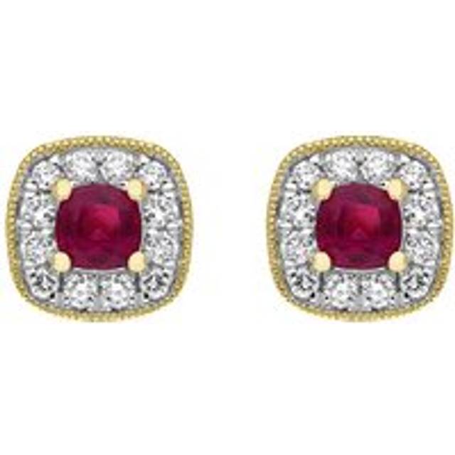 18ct Yellow Gold 0.33ct Ruby Diamond Cushion Stud Earrings