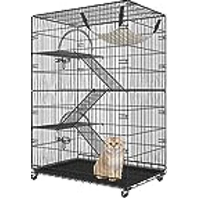 VEVOR Kattbur 4 nivåer Stor bur på låsbara hjul 360° vridbar 900x600x1330 mm Flyttbar järninhägnad inomhus 3 stegar 1 hängmatta för 1-3 katter Små djur Kaniner Hamstrar