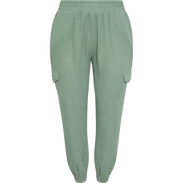 Yours Curve Sage Green Cheesecloth Cuffed Joggers, Women's Curve & Plus Size, Yours - 18