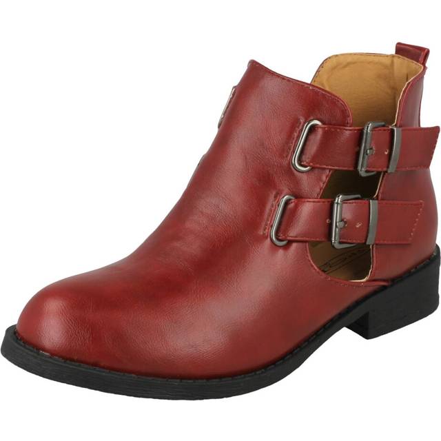 (UK 5, Burgundy (Red)) Ladies Spot On Cut Out Ankle Boot