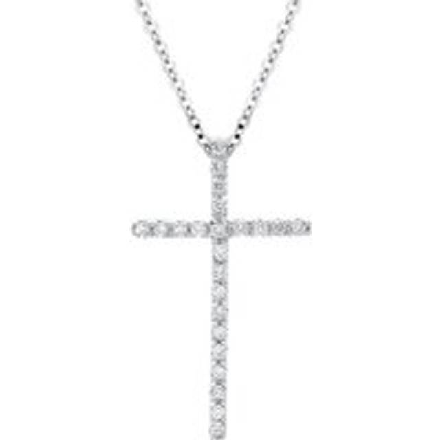 18ct White Gold 0.15ct Diamond Fine Cross Necklace D