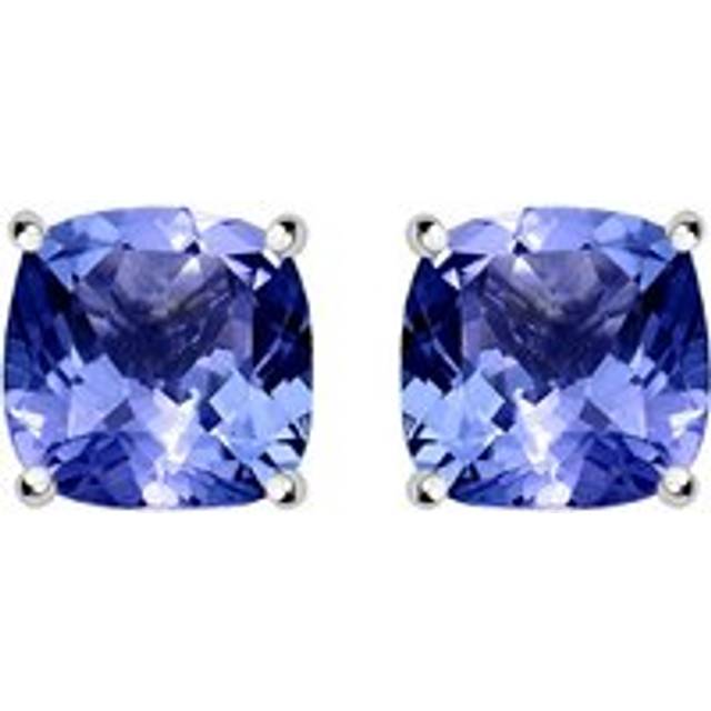 18ct White Gold 1.30ct Tanzanite Cushion Cut Solitaire Stud Earrings