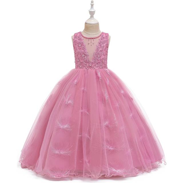 (Pink02, 5-6Years) Kids Girls Dress Princess Bridesmaid Wedding Party