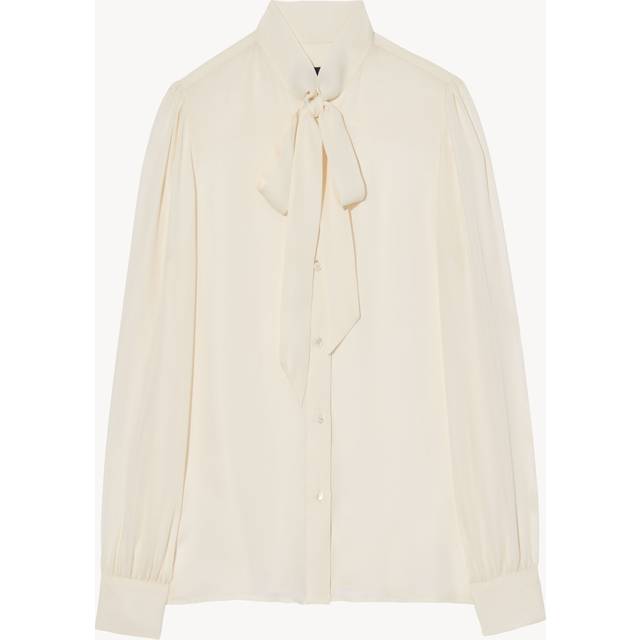 Carina Button-Front Tie-Neck Silk Top - IVORY