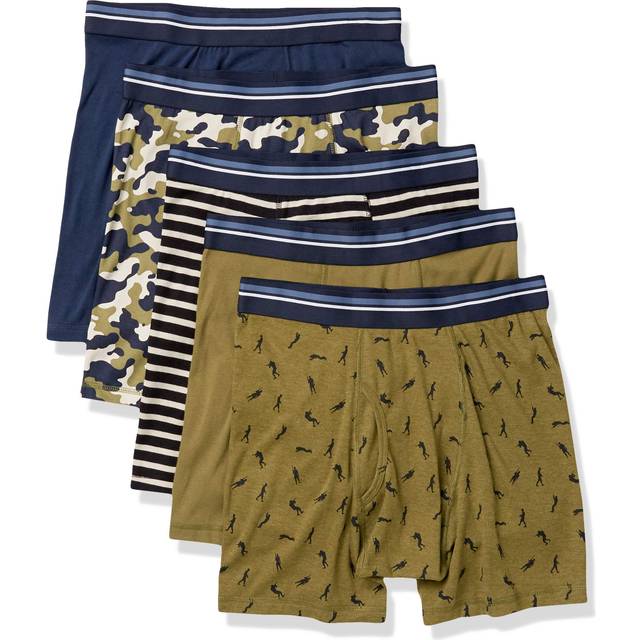 Amazon Essentials Men's Märkesfria boxertrosor, Pack of 5, Kamouflage/Krigare/Militärgrön/Mörkblå/Svart Vit Rand, L