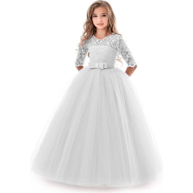(White, 12-13Years) Elegance Kids Girls Lace princess dress Party UK