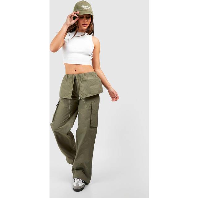 Womens Overlay Waist Parachute Trousers - Green - 12, Green