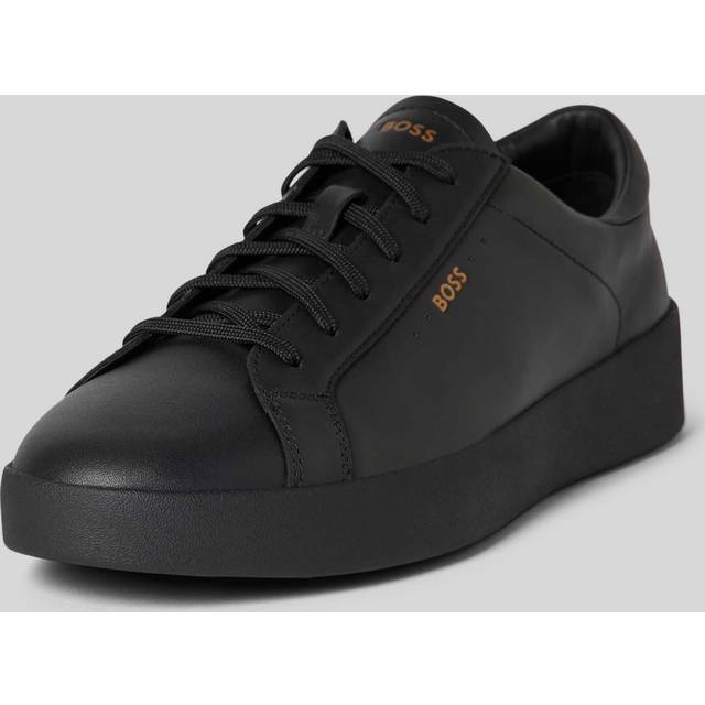 Boss Belwar Tennis Smooth Leather Mens Black Trainers - Size UK 8