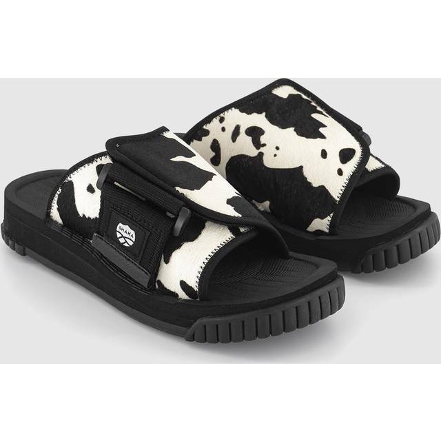 Shaka Womens X-packer Slides Cow Print Black/White, 4