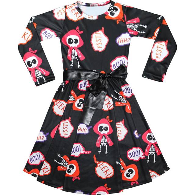 (11-12 Years, 662 Black) Kids Girls Skater Dress Halloween Party Dresses