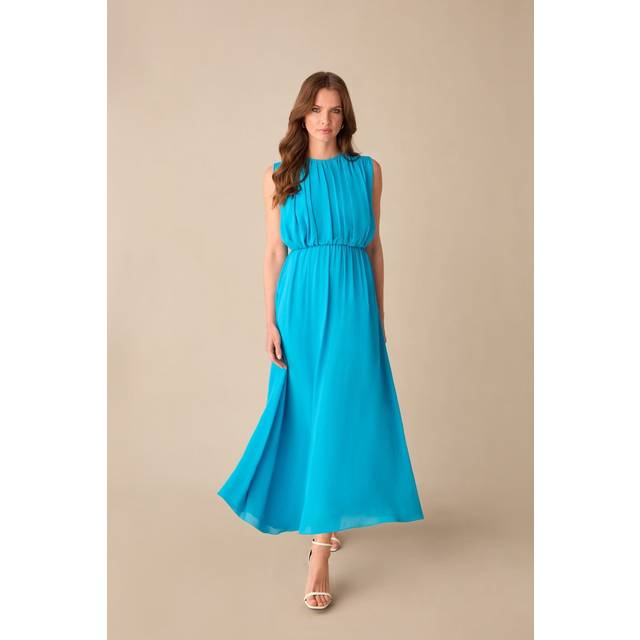 Ro&Zo Womens Petite Lucia Blue Gathered Waist Maxi Dress - Size 6 UK