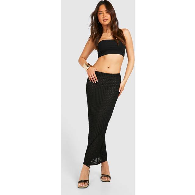 Womens Textured Jersey Low Rise Maxi Skirt - Black - 10, Black