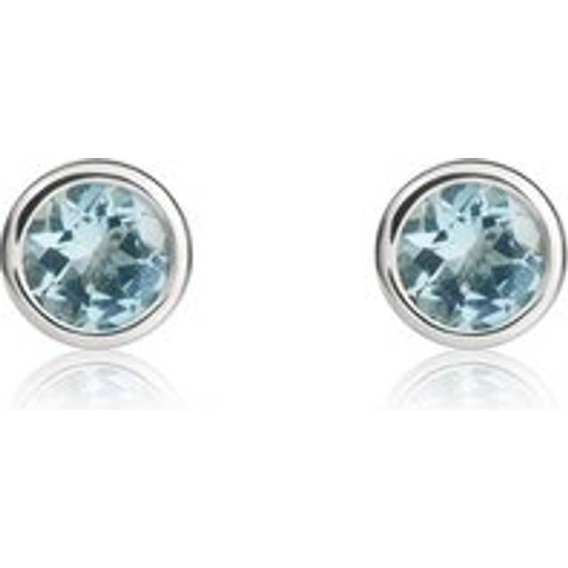 9ct White Gold Aquamarine 4mm Round Rub Over Set Stud Earrings