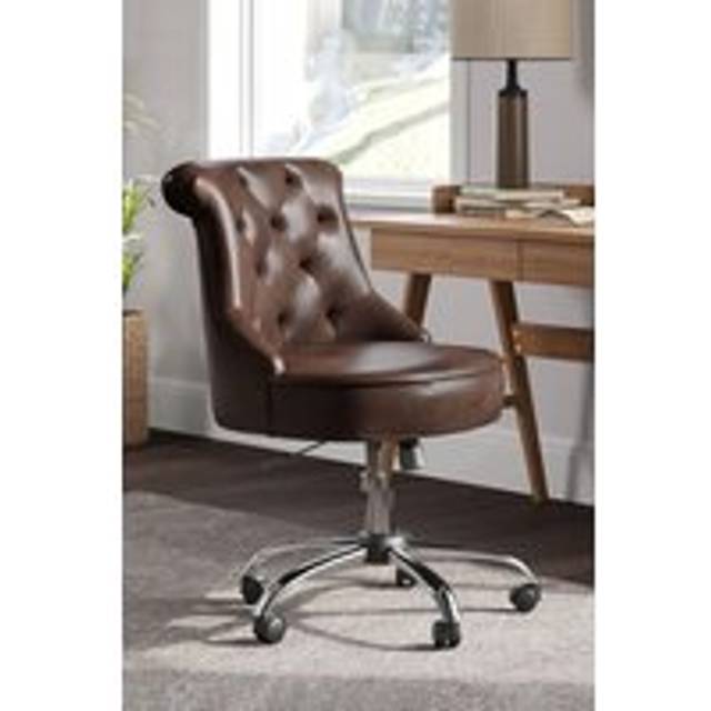 Living And Home Mid-Back Leather Buttoned Swivel Office Chair In Brown - One Size