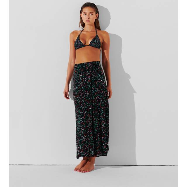 Karl Lagerfeld, Geometric Print Beach Wrap Skirt, Woman, Geometric Black Pattern, Size: L