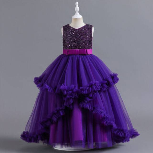 (Purple, 140/7-8 Years) Kids Flower Girls Wedding Bridesmaid Party Sequins Formal Princess Tutu Dress