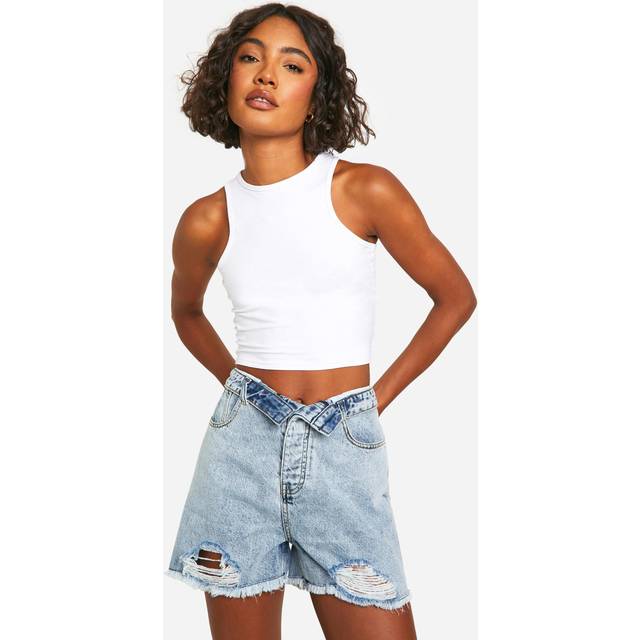Womens Tall Fold Over Waist Shorts - Grey - 8