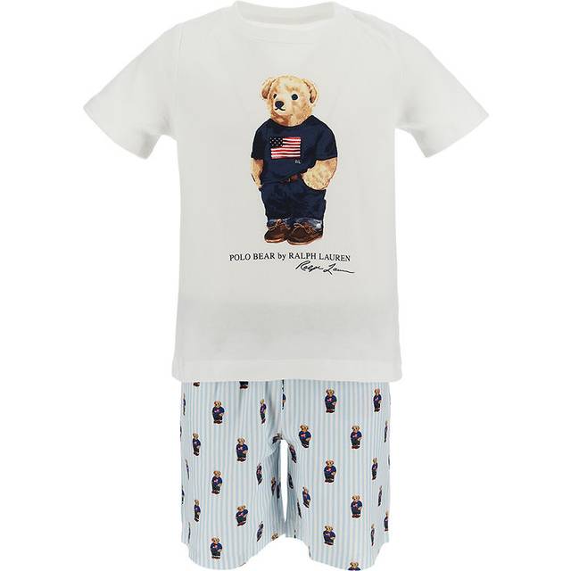 Polo Ralph Lauren Pyjamas - Vit/Blårandig m. Gosedjur - Polo Ralph Lauren Acc - 6 år (116) - Pyjamas 2-delad