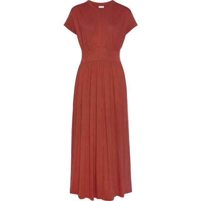 LASCANA Zip Front Short Sleeve Midi Dress - Terracotta