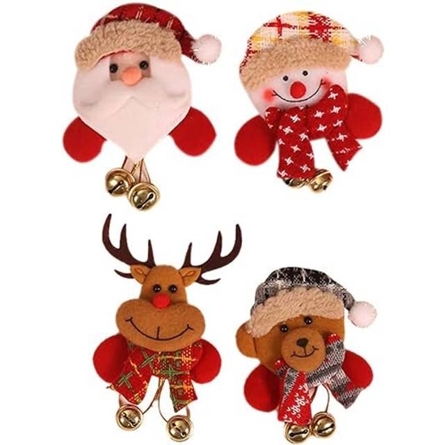 4pcs Light Up Christmas Brooches LED Light Up Badge Light Up Brooch Jingle Bell Santa Claus Elk Snowman Bear Red Theme Party Corsage Hat Set for Niece