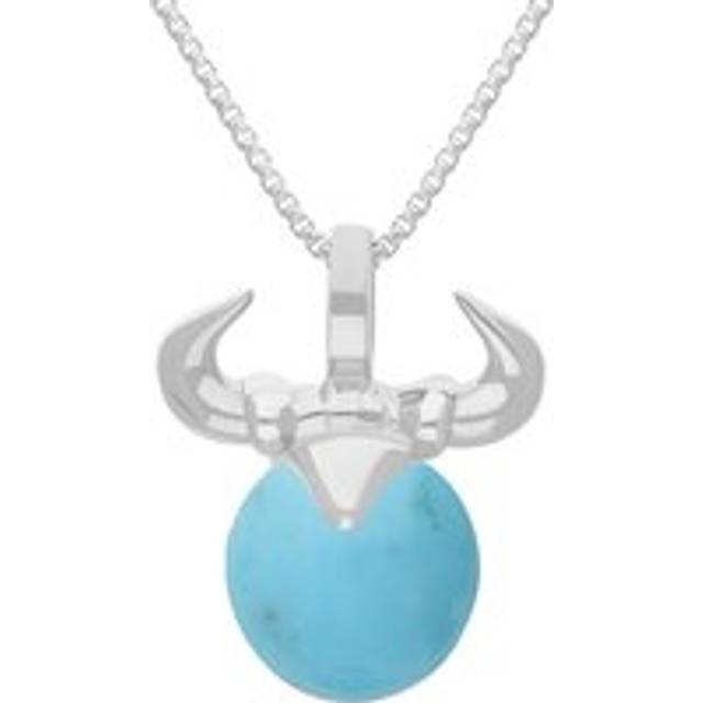 9ct White Gold Turquoise Zodiac Taurus 10mm Bead Pendant - White Gold
