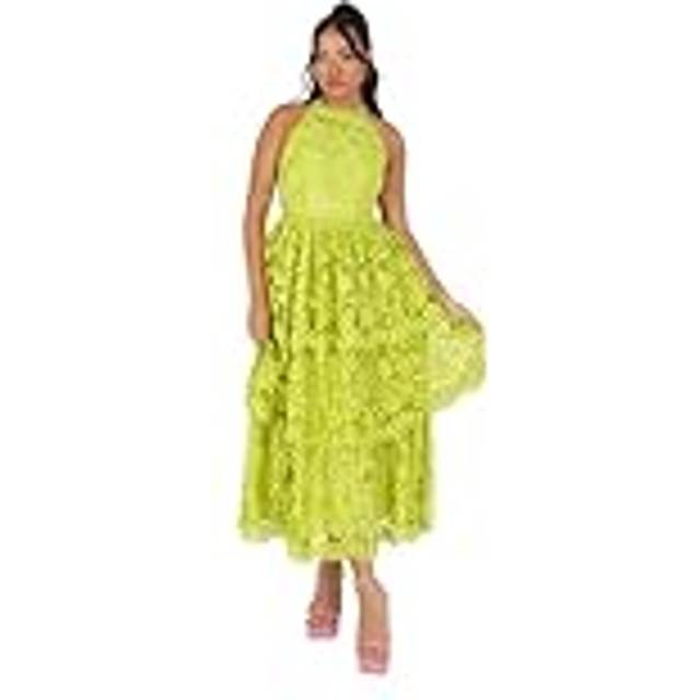 Maya Deluxe Halterneck Lace Midi Dress, Chartreuse
