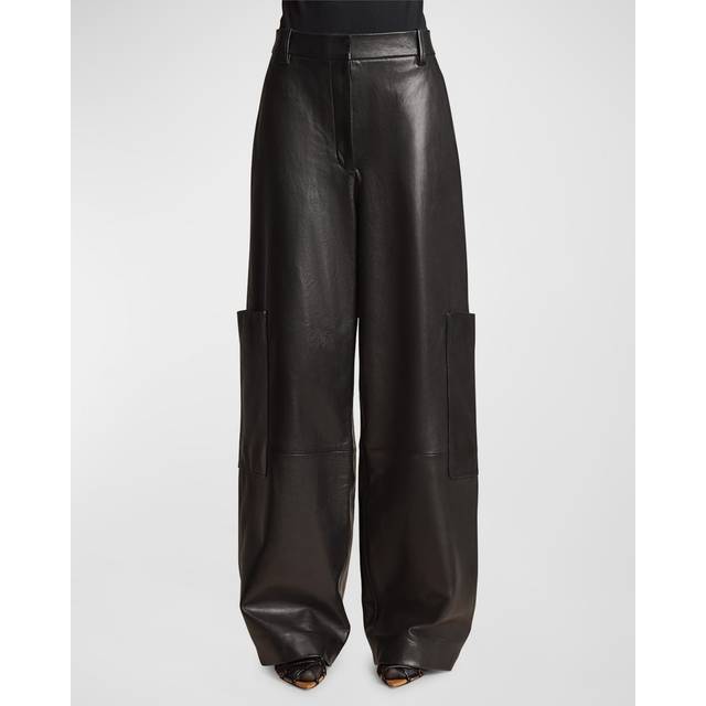 KHAITE - Caiton Leather Wide-leg Pants - Black - US 0