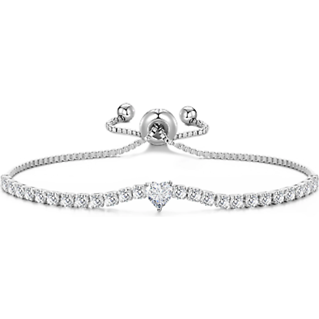 Silver plated heart solitaire friendship bracelet created with zircondia® crysta
