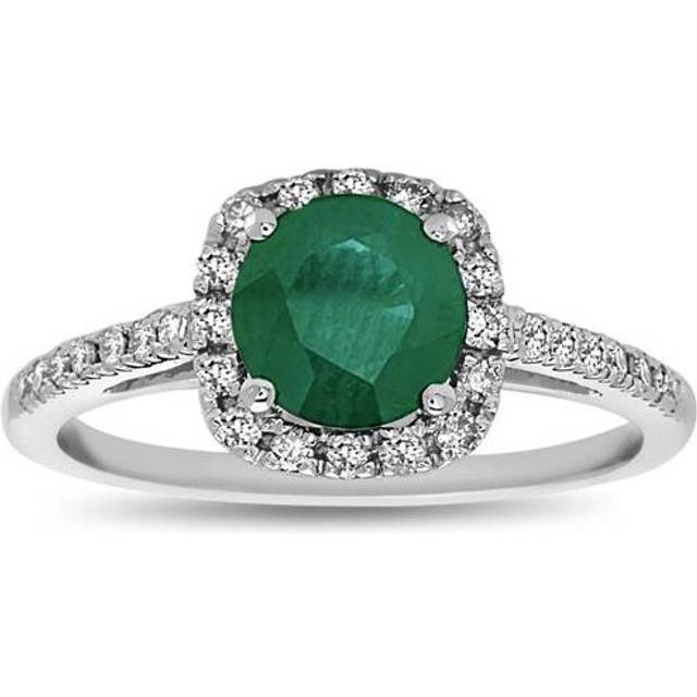 1.20 CTW Emerald & Diamond Engagement Ring, 14K White Gold - Size 8.5
