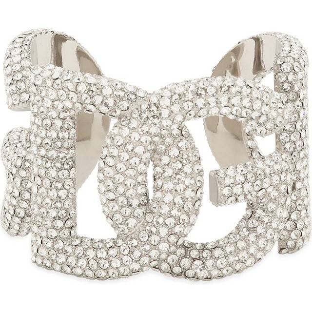 Dolce & Gabbana Rigid Rhinestone-detailed Bracelet With Dg Logo - Woman Bijoux Silver Metal Onesize