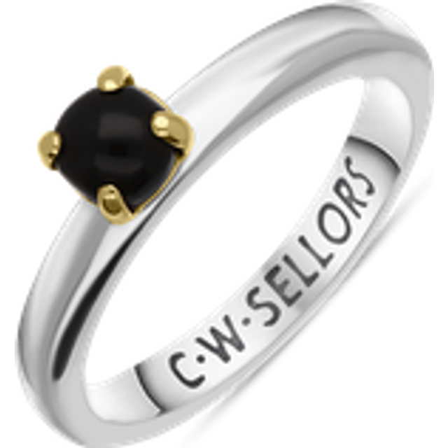 9ct Yellow Gold Sterling Silver Whitby Jet Stepping Stones 5mm Round Claw Set Ring D